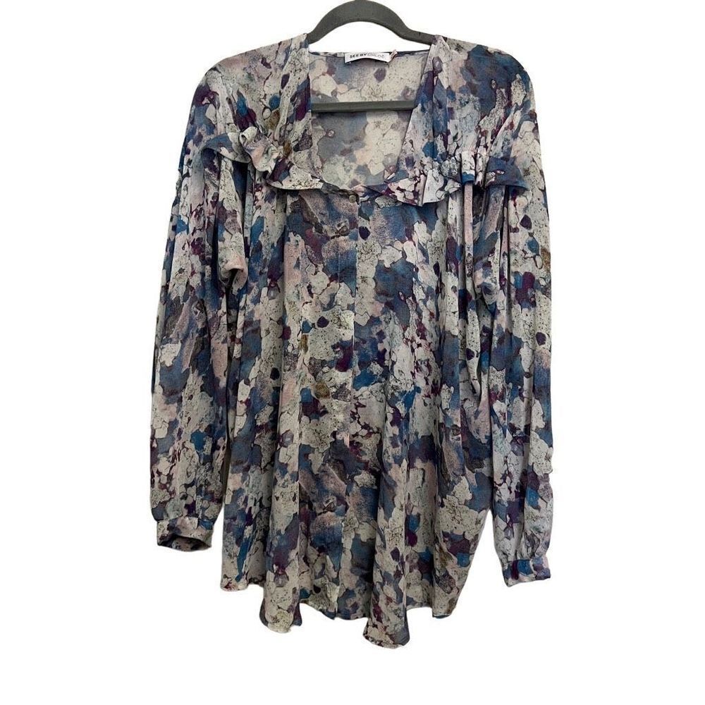 See by Chloe floral sheer mesh long sleeve tunic top size 6